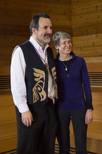 Suquamish Tribe Chairman Leonard Forsman and Secretary of the Interior Sally Jewell, following a morning of discussions about tribal issues and climate change.